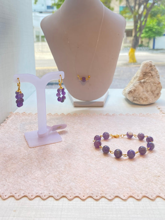 Ametista – Espiritualidade, Harmonia e Proteção (Banho Ouro 18K) #ConjuntoCR