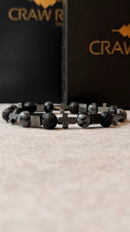Escudo de Proteção | Obsidiana Flocos de Neve • Hematita • Vulcânica