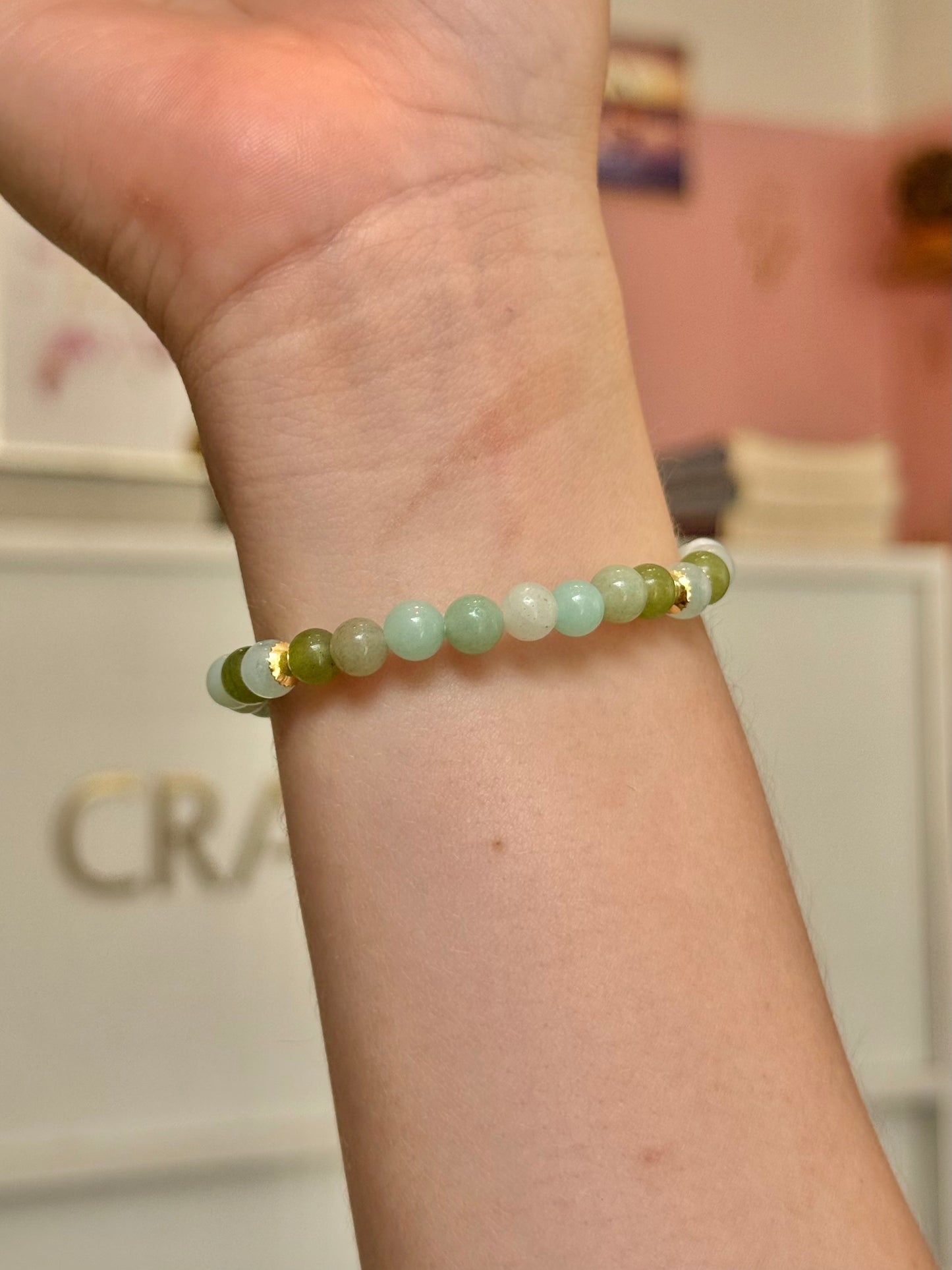 CR Tríade | Amazonita, Quartzo Verde e Água Marinha – Bem-Estar, Saúde e Equilíbrio Emocional (Banho Ouro 18K)