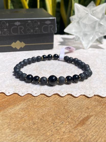 Lava Vulcânica e Turmalina Negra – Proteção, AntiStress e Vigor (Banho Ouro 18K) #DeluxeCR