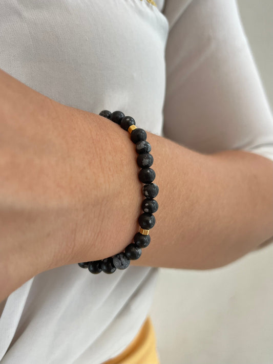 Obsidiana Flocos de Neve – Escudo Energético e Proteção (Banho Ouro 18K) #PrimeCR