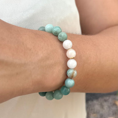 CR Tríade | Amazonita, Água Marinha e Quartzo Rosa – Bem-Estar, Equilíbrio Emocional e Amor (Banho Ouro 18K)