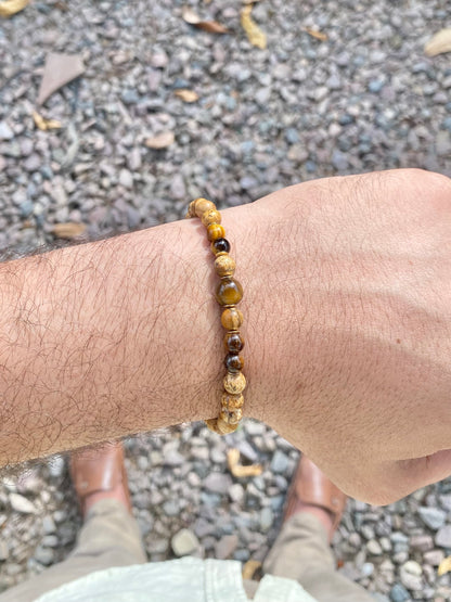 CR Deluxe | Jaspe Madeira e Olho de Tigre – Estabilidade, Proteção e Positividade (Banho Ouro 18K)