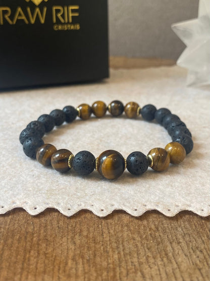 CR Deluxe | Lava Vulcânica e Olho de Tigre – Proteção, Positividade e Vigor (Banho Ouro 18K)