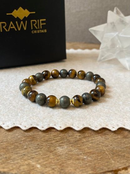 CR Golden | Pirita e Olho de Tigre – Prosperidade, Abundância e Proteção (Banho Ouro 18K)