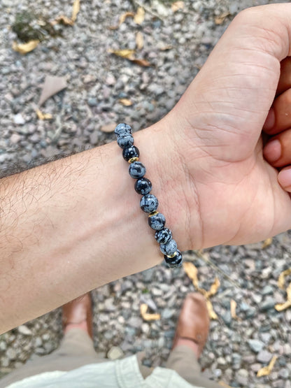 CR Golden | Obsidiana Flocos de Neve – Escudo Energético e Proteção (Banho Ouro 18K)