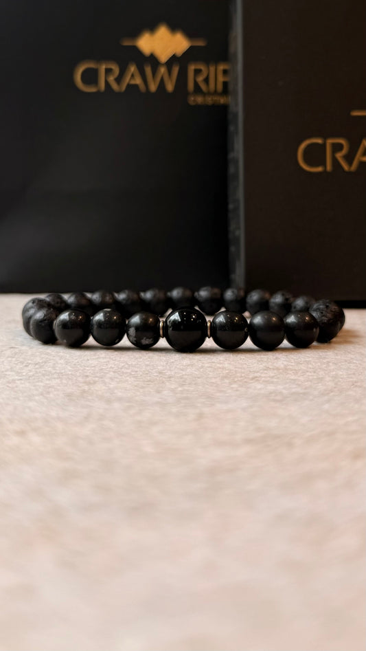 Lava Vulcânica, Obsidiana Flocos de Neve e Turmalina Negra #SterlingCR