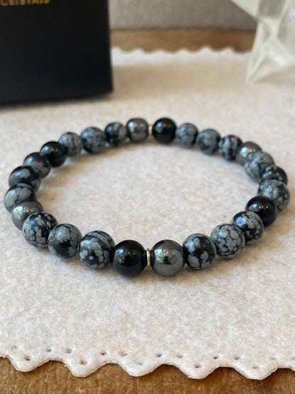 Obsidiana Flocos de Neve • Turmalina Negra • Hematita | Escudo Energético