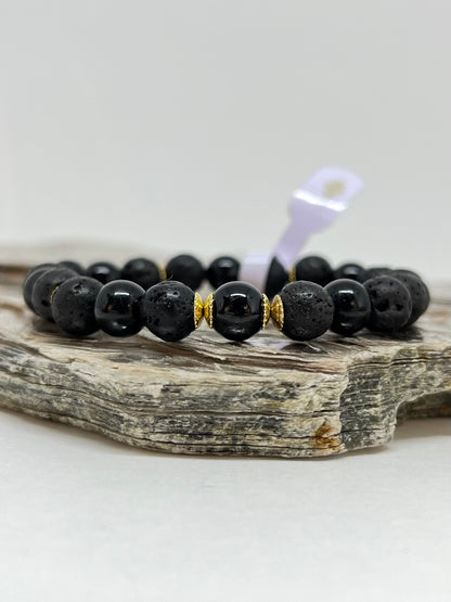 CR Golden | Turmalina Negra e Lava Vulcânica – Proteção, Autoconfiança e Vigor (Banho Ouro 18K)