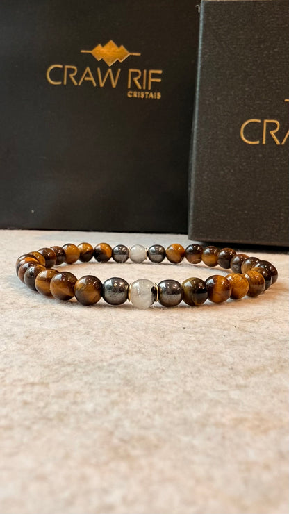 Olho de Tigre, Hematita e Quartzo Turmalinado – Proteção, Coragem e Clareza (Banho Ouro 18K) #AegisCR