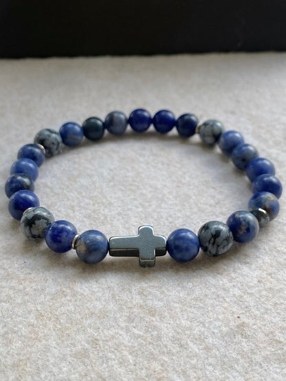 Sodalita • Obsidiana Flocos de Neve • Hematita | Foco & Proteção