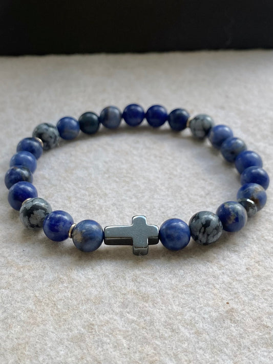 Sodalita • Obsidiana Flocos de Neve • Hematita | Foco & Proteção