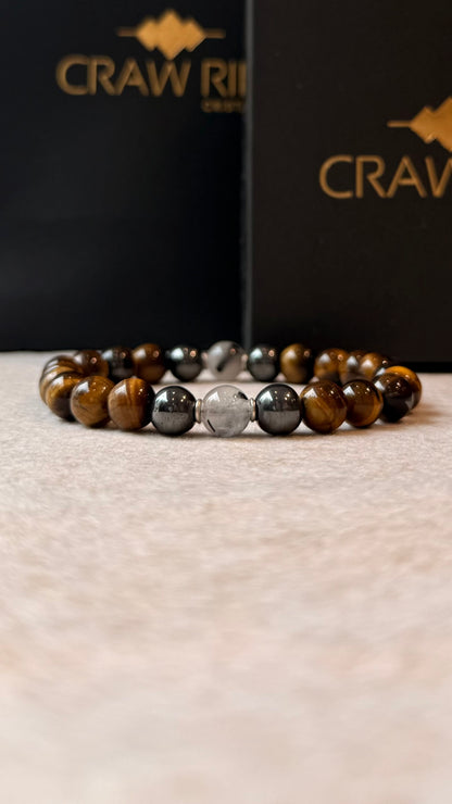 Olho de Tigre, Hematita e Quartzo Turmalinado – Proteção, Coragem e Clareza (Prata 950) #AegisCR