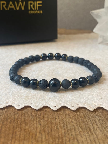 Lava Vulcânica e Turmalina Negra – Proteção, AntiStress e Vigor (Banho Ouro 18K) #DeluxeCR