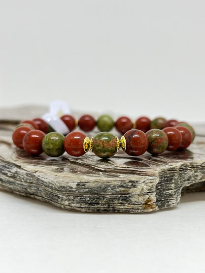 CR Golden | Jaspe Vermelho e Unakita – Vitalidade, Visão e Autoconhecimento (Banho Ouro 18K)