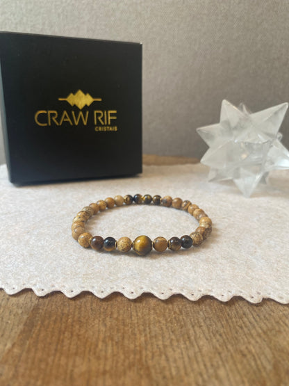 CR Deluxe | Jaspe Madeira e Olho de Tigre – Estabilidade, Proteção e Positividade (Banho Ouro 18K)