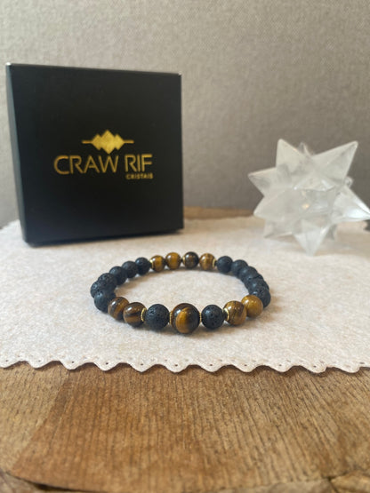 CR Deluxe | Lava Vulcânica e Olho de Tigre – Proteção, Positividade e Vigor (Banho Ouro 18K)