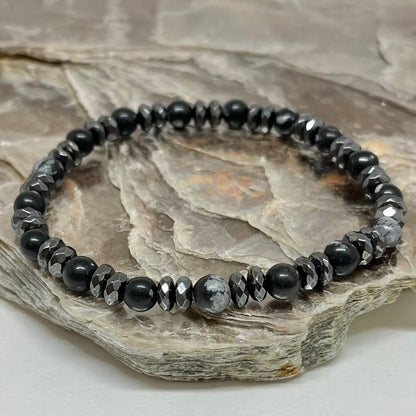 CR Essentials | Obsidiana Flocos de Neve e Hematita – Escudo Energético, Proteção e Coragem