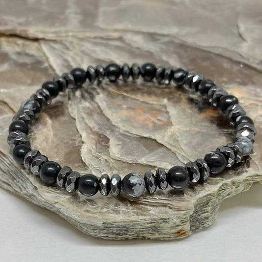 Obsidiana Flocos de Neve e Hematita – Escudo Energético, Proteção e Coragem #EssentialsCR