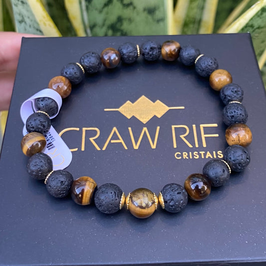 Olho de Tigre e Lava Vulcânica – Proteção, Vigor e Positividade (Banho Ouro 18K) #GoldenCR