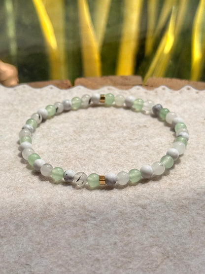 CR Line | Quartzo Verde, Howlita e Quartzo Turmalinado - Paz, Saúde e Clareza (Banho Ouro 18K)