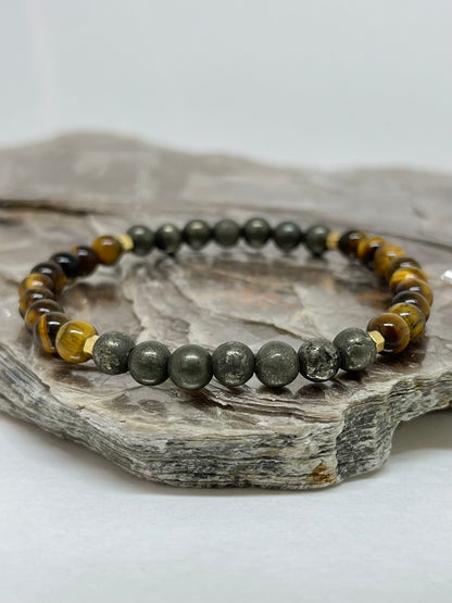 Pirita e Olho de Tigre – Prosperidade, Abundância e Proteção (Banho Ouro 18K) #PrimeCR