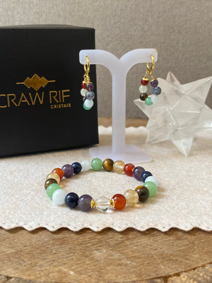 CR Conjunto | Colar, Brinco e Pulseira 7 Chakras – Equilíbrio entre a mente, corpo e alma (Banho Ouro 18K)