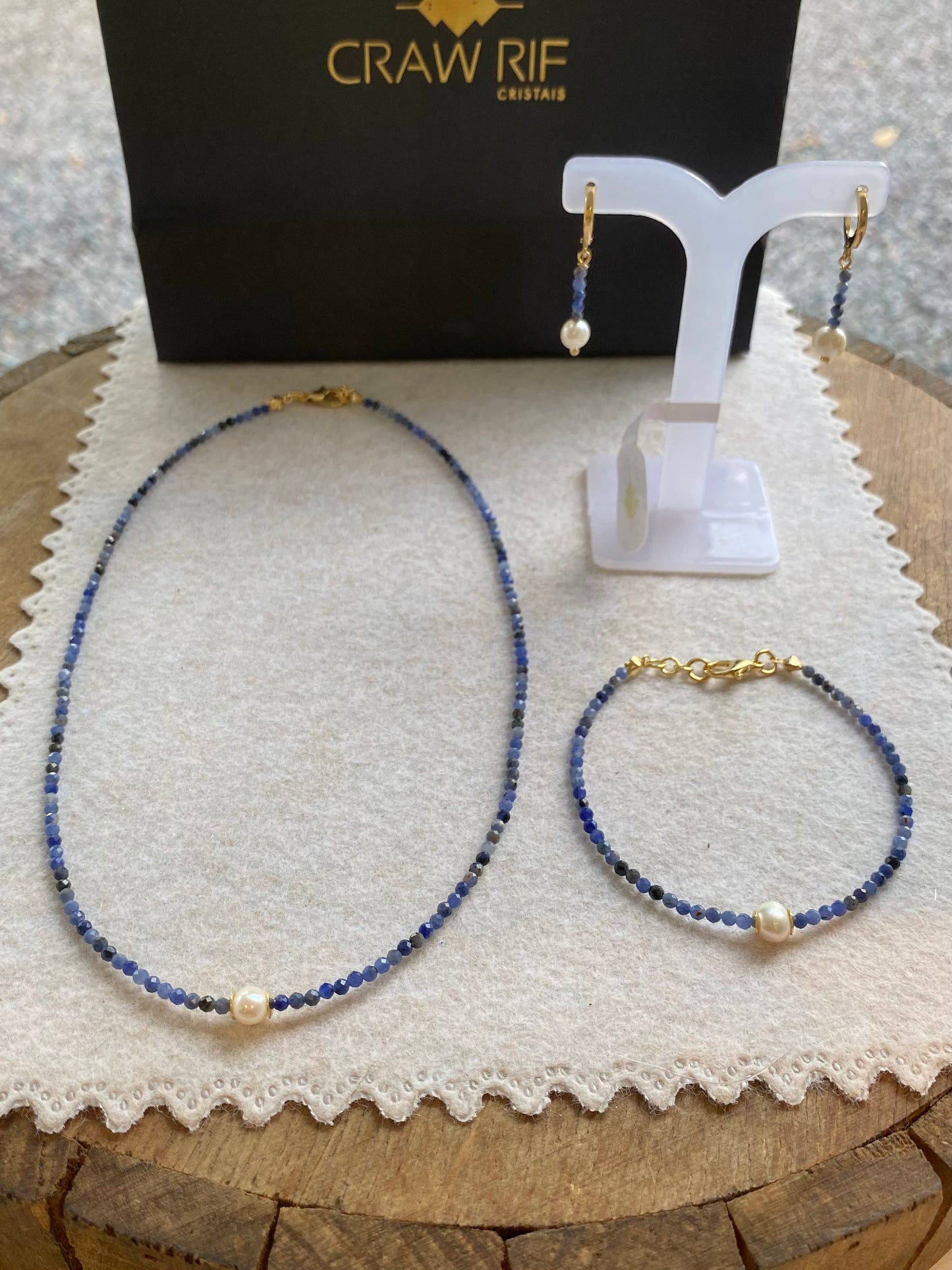 Conjunto CR Lumis | Sodalita & Pérola — Foco e Clareza (Banho Ouro 18K)