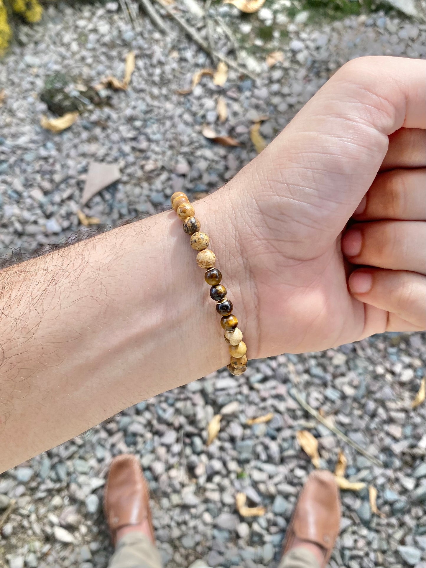 CR Deluxe | Jaspe Madeira e Olho de Tigre – Estabilidade, Proteção e Positividade (Banho Ouro 18K)