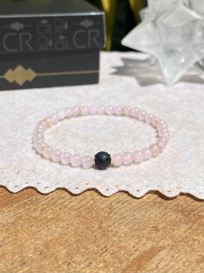 CR Casal | Par Quartzo Rosa e Lava Vulcânica – Paz, Amor e Proteção (Banho Ouro 18K)