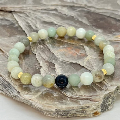 CR Prime | Amazonita e Turmalina Negra – Calmaria, Bem-estar e Proteção (Banho Ouro 18K)