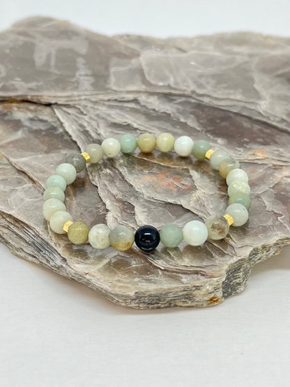 CR Prime | Amazonita e Turmalina Negra – Calmaria, Bem-estar e Proteção (Banho Ouro 18K)