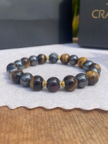 Pedra Granada, Olho de Tigre, Hematita e Labradorita – Determinação, Proteção, Coragem e Controle Mental #GoldenCR10mm
