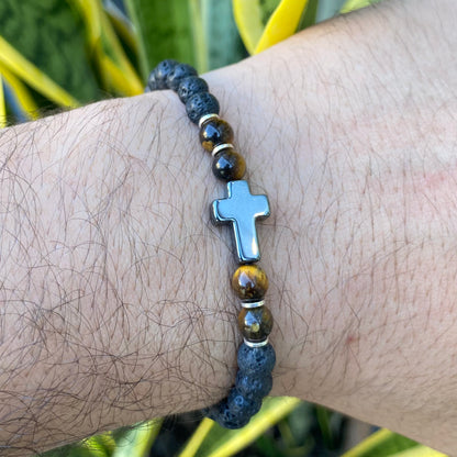 CR Faith | Lava Vulcânica e Olho de Tigre – Proteção, Clareza e Prosperidade (Prata 950)