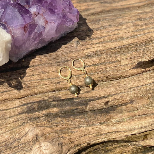 Pedra Pirita (Prosperidade, Abundância, Crescimento) Brinco Uno