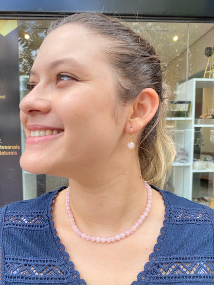 Quartzo Rosa (Amor, AutoEstima, Amor-Próprio) Brinco Uno