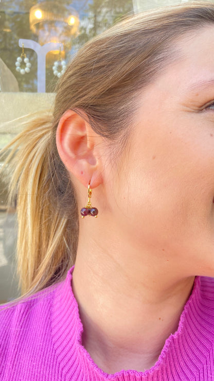 Brinco Uva | Pedra Granada – Prosperidade, Determinação e Realização (Banho Ouro 18K)