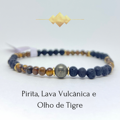 Olho de Tigre, Lava Vulcânica e Pedra Pirita (Proteção, Força, Prosperidade)